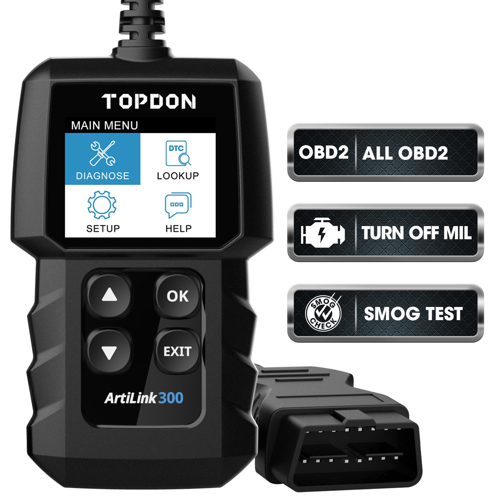 Topdon AL300 OBD2-Diagnosegerät, vollständige OBD2-Funktionen, HD-LCD-Display, schwarz von TOPDON