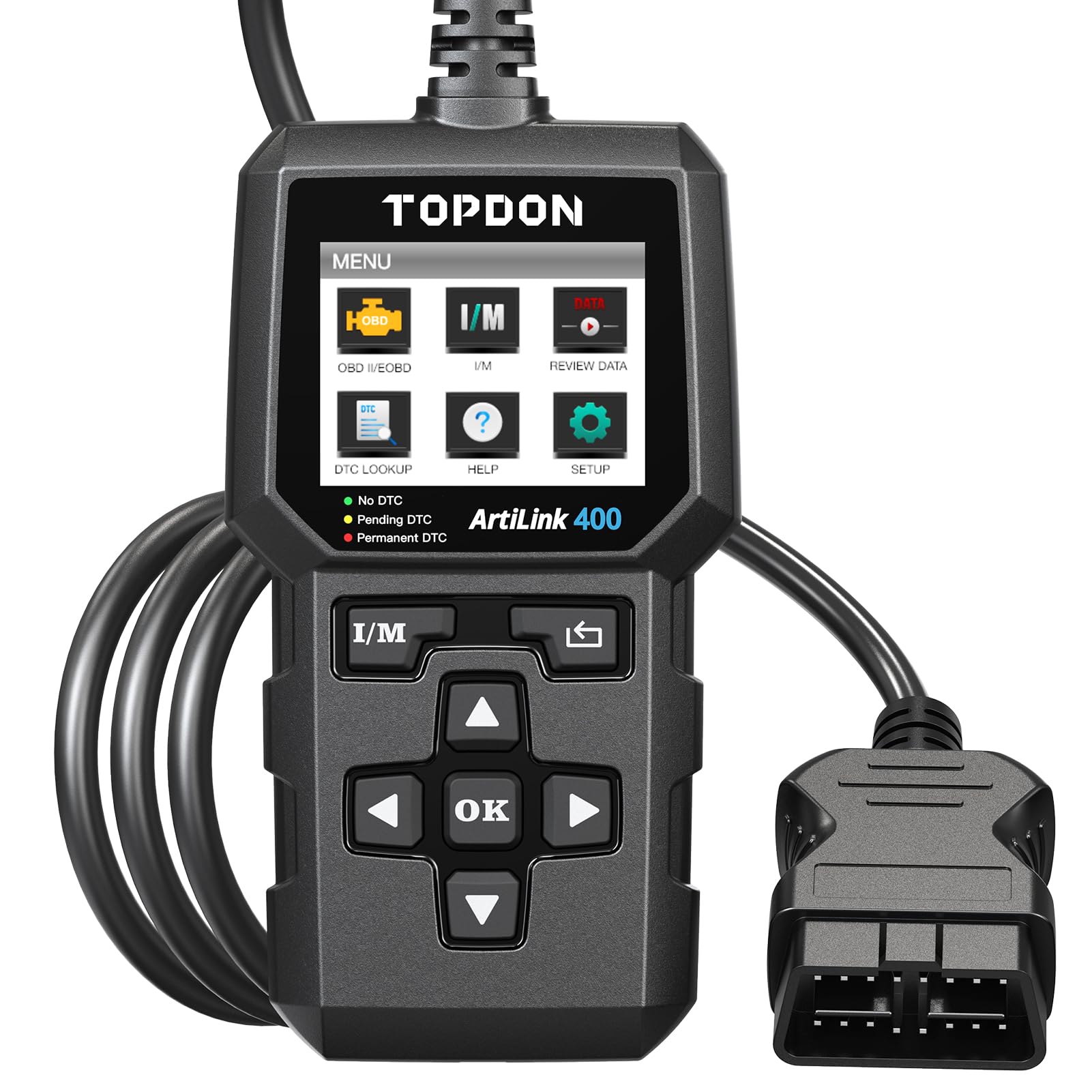 Topdon AL500 OBD2 Diagnosegerät, OBDII Diagnosewerkzeug mit Vollständigen OBD2 Funktionen, kostenlose Updates, DTC Suche, Drucken über PC, 7.1 cm Display, Integriertes Hilfemenü von TOPDON