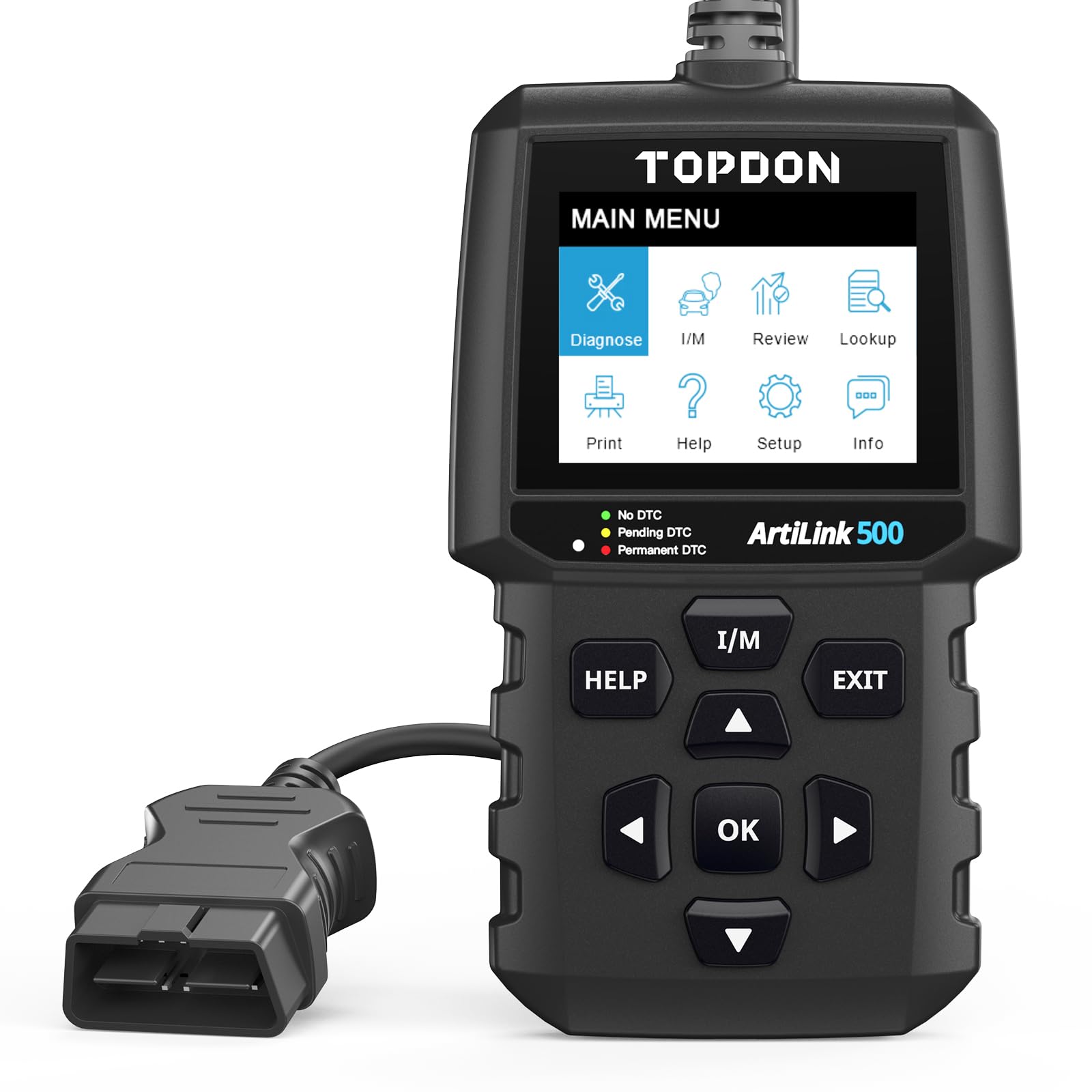 TOPDON OBD2 Diagnosegerät AL500 für Emission Fehler,DTCs Lesen/Löschen,Automatisch VIN Kennen und DTC Definizierung Mit Deutsch von TOPDON