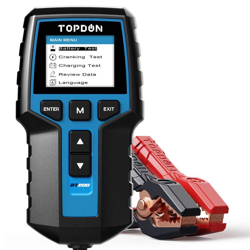 Topdon BT200 100–2000 CCA Kfz-Batterietester, Farb-LCD-Display, professionelles Batterie-Diagnosegerät für Auto, LKW, Motorrad, ATV, SUV, Boot, Yacht von TOPDON