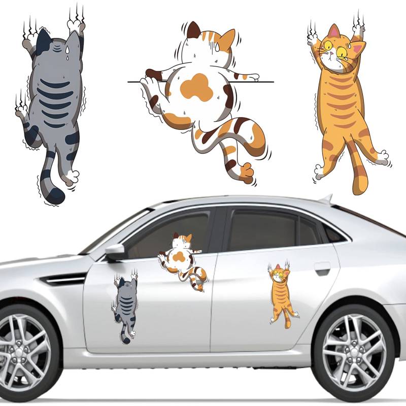TOPJOWGA Autoaufkleber Lustige Katze, 3 Stück 3D Katze Aufkleber, Katzen Wandaufkleber, Niedliche Katzenaufkleber, Cartoon Tier Katze Aufkleber Autodekoration für Auto Wände Fenster von TOPJOWGA