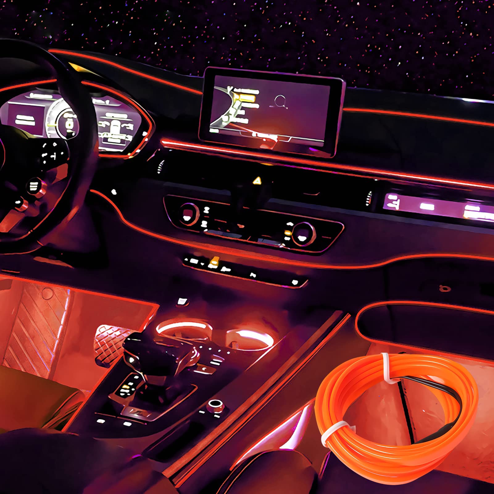 TOPJOWGA Led Ambientebeleuchtung Auto, 5m Ambientebeleuchtung USB Anschluss 5v, Schnittstellenlicht Autobeleuchtungen, Ambientebeleuchtung Wasserdicht Innenraum Atmosphäre Licht (Orange) von TOPJOWGA
