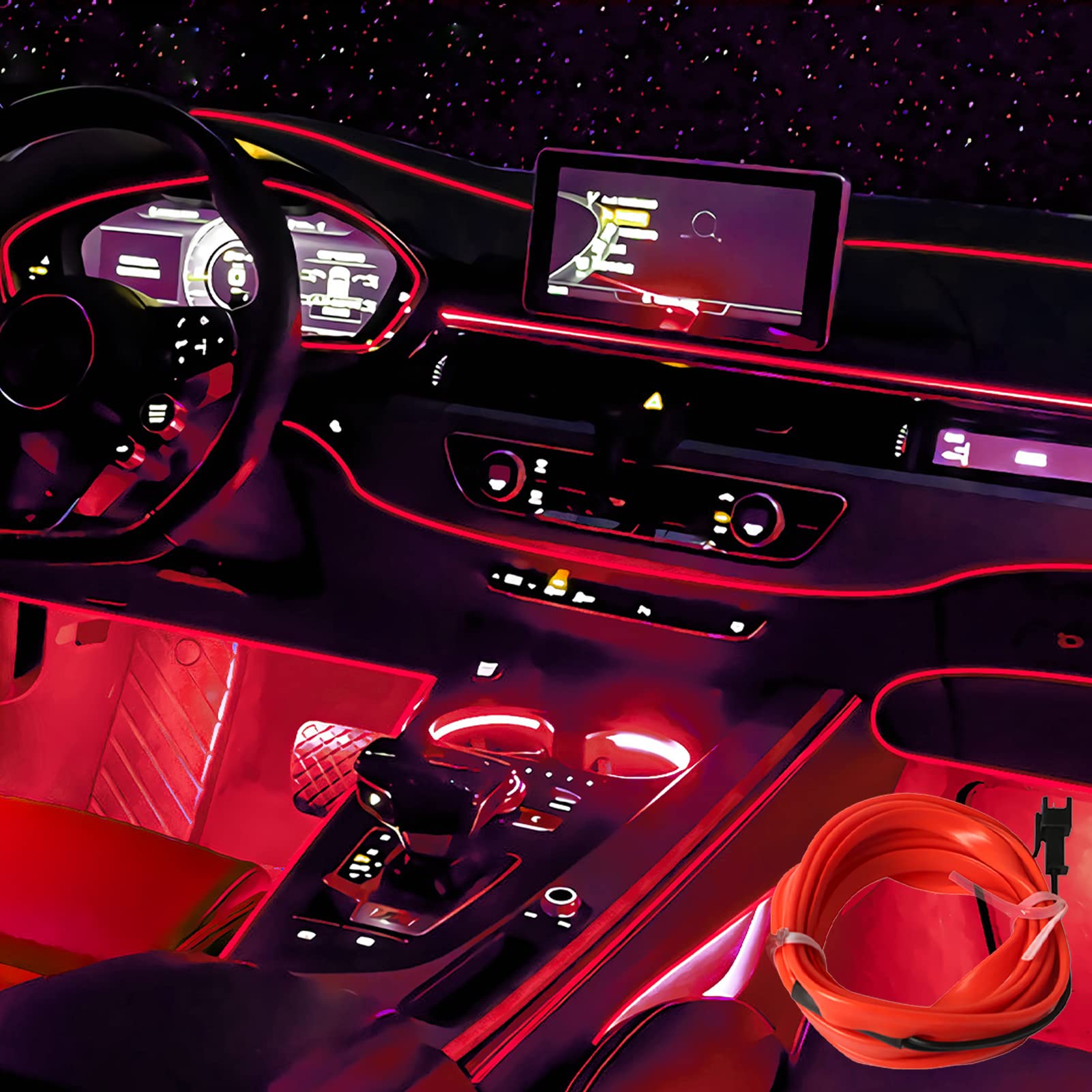 TOPJOWGA Led Ambientebeleuchtung Auto, 5m Ambientebeleuchtung USB Anschluss 5v, Schnittstellenlicht Autobeleuchtungen, Ambientebeleuchtung Wasserdicht Innenraum Atmosphäre Licht (Rot) von TOPJOWGA