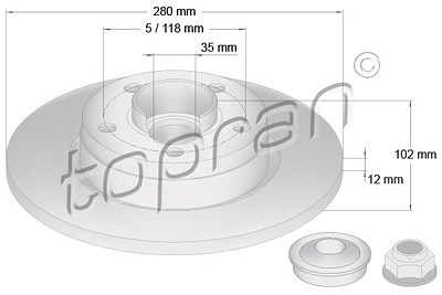 Topran Bremsscheibe Hinterachse Voll + Radlager [Hersteller-Nr. 207072] für Nissan, Opel, Renault von TOPRAN