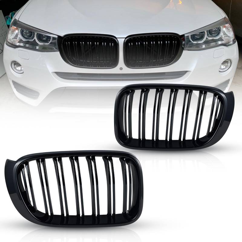F25 Nieren Kühlergrill Schwarz Passend für BMW X3 F25 2014-2017 only LCI BMW X4 F26 2013-2018 Grill Glanz Schwarz Doppelsteg Kühlergrill von TOPTHAN