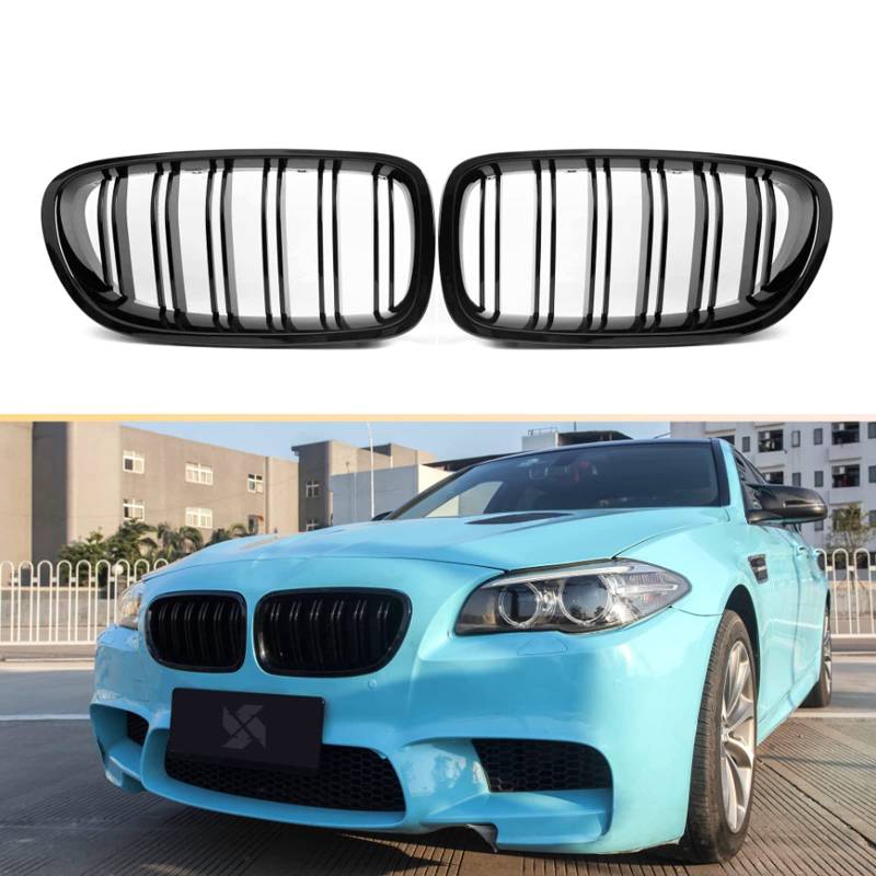 TOPTHAN F11 Nieren, F10 Nieren Schwarz Front Nieren F10 Kühlergrill Passend für BMW 5 Serie F10 F11 M5 2010-2017 f10 Grill Schwarz Glänzend Doppel-Lamellen Grill von TOPTHAN