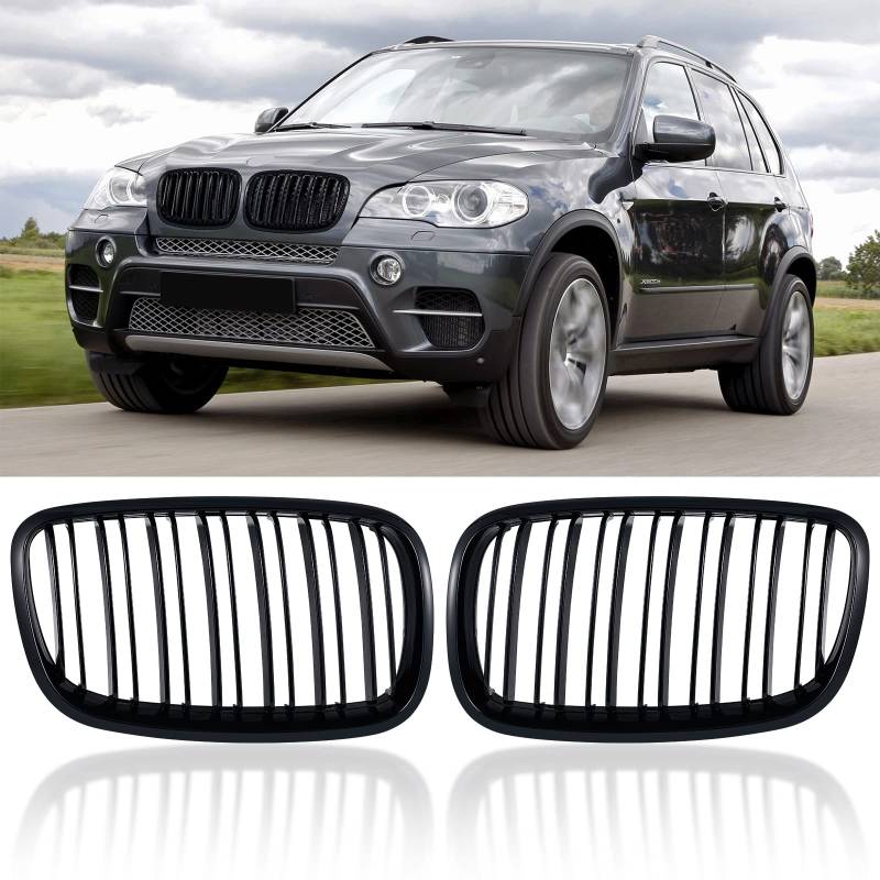 TOPTHAN E70 Nieren Schwarz Kühlergrill Streifen Passend für BMW 2006-2013 E70 E71 E72 X5 X6 Grill Glanz Schwarz Doppelsteg Sport Kühlergrill von TOPTHAN