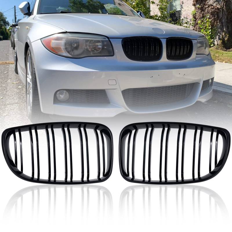 TOPTHAN E81 E82 Nieren Schwarz Kühlergrill Streifen E87 Kühlergrill für BMW 1er E88 2008-2011 Nieren Schwarz E81 E82 Grill Glanz Schwarz Doppelsteg Sport Kühlergrill von TOPTHAN