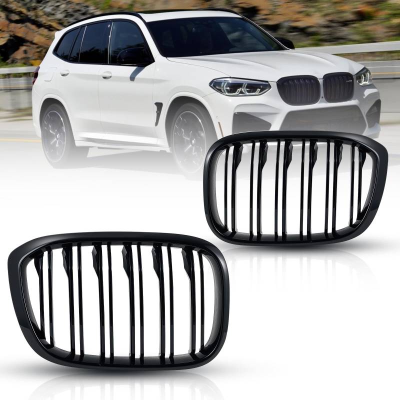 G01 Kühlergrill Schwarz Passend für BMW X3 G01 30i/30i xDrive/M40i xDrive BMW X4 G02 2018-2021 Nieren Grill Glanz Schwarz Doppelsteg Sport Kühlergrill von TOPTHAN