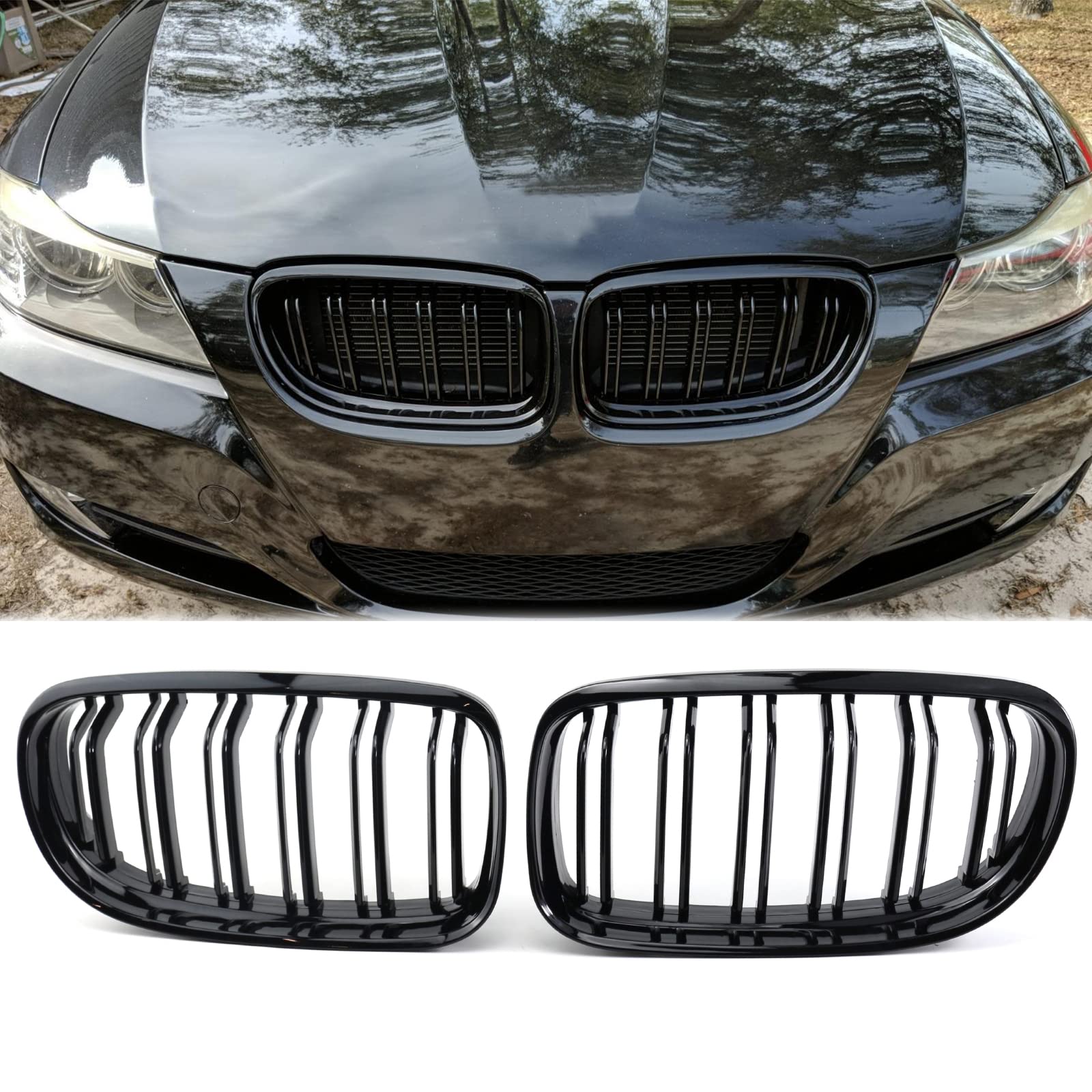 TOPTHAN Kühlergrill Passend für BMW E90 E91 LCI Bj 2009-2012 Glanz Kühler Front Doppel Rippen Grill Glänzend Nieren Doppelsteg Schwarz TOPTHAN Kühlergrill Passend für BMW E90 E91 LCI Bj 2009-2012 Glanz Kühler Front Doppel Rippen Grill Glänzend Nieren Doppelsteg Schwarz von TOPTHAN