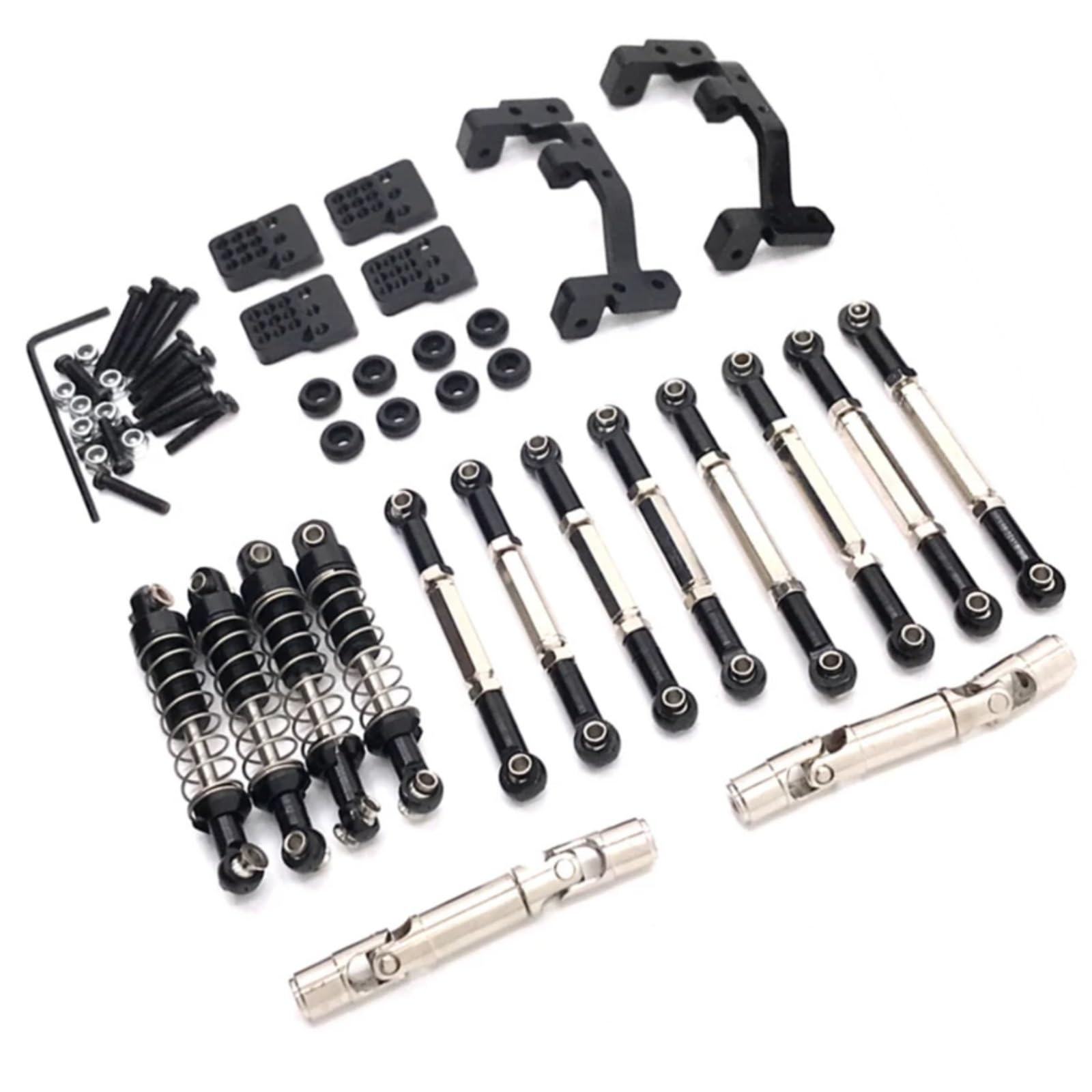 TOQPCZA Für WPL Für C14 C24 C24-1 C54 Metall Für Chassis Link Stange Zugstange Montieren Stoßdämpfer Antriebswelle Set RC Auto Upgrade Teile 1/16 RC Autoteile(Black) von TOQPCZA