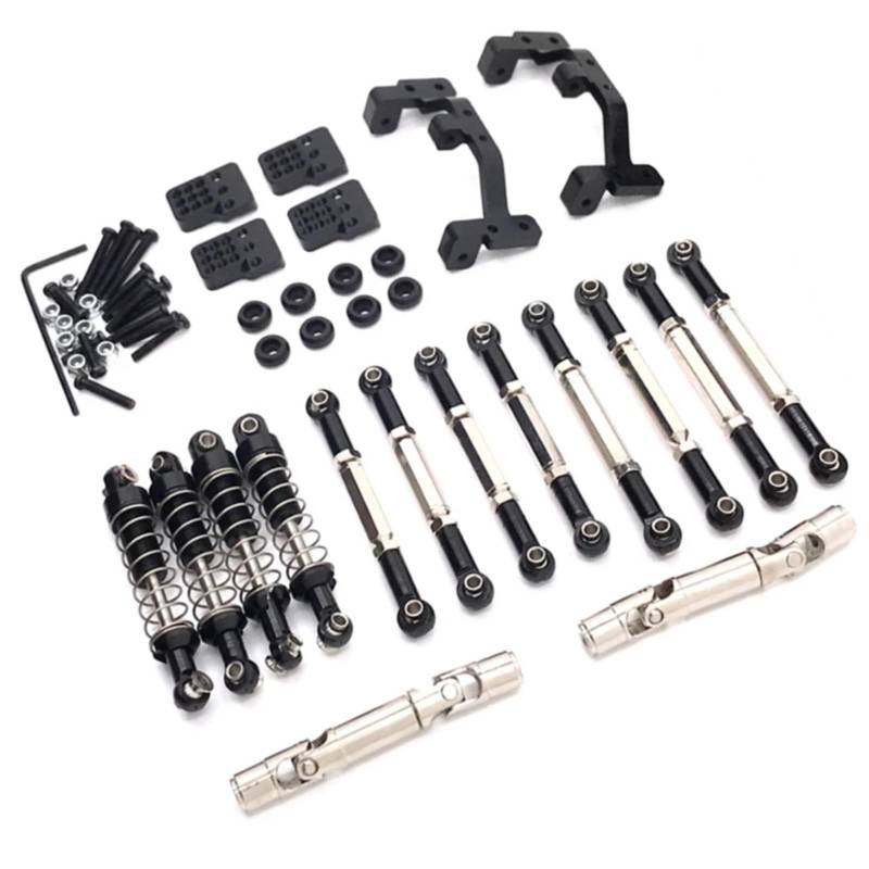 TOQPCZA Für WPL Für C14 C24 C24-1 C54 Metall Für Chassis Link Stange Zugstange Montieren Stoßdämpfer Antriebswelle Set RC Auto Upgrade Teile 1/16 RC Autoteile(Black) von TOQPCZA