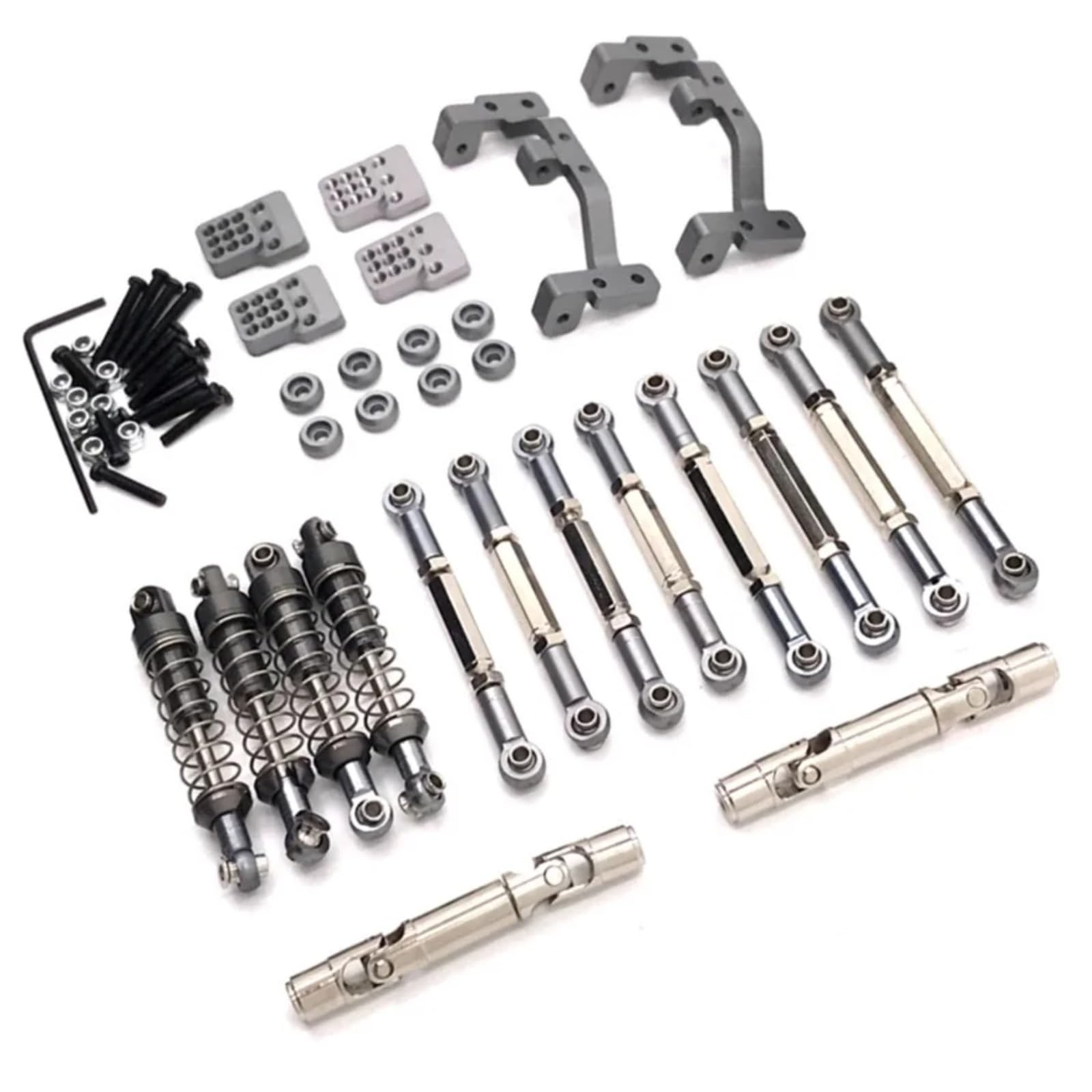 TOQPCZA Für WPL Für C14 C24 C24-1 C54 Metall Für Chassis Link Stange Zugstange Montieren Stoßdämpfer Antriebswelle Set RC Auto Upgrade Teile 1/16 RC Autoteile(Grey) von TOQPCZA