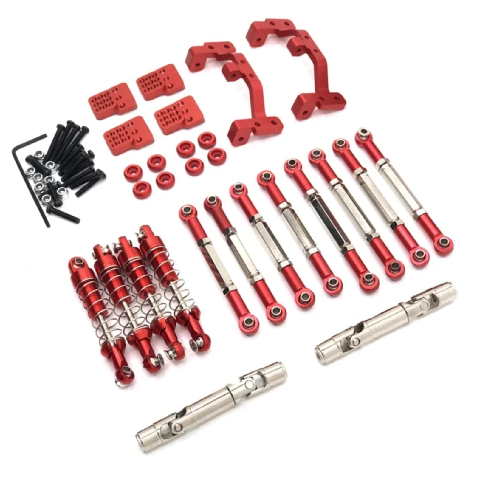 TOQPCZA Für WPL Für C14 C24 C24-1 C54 Metall Für Chassis Link Stange Zugstange Montieren Stoßdämpfer Antriebswelle Set RC Auto Upgrade Teile 1/16 RC Autoteile(Red) von TOQPCZA