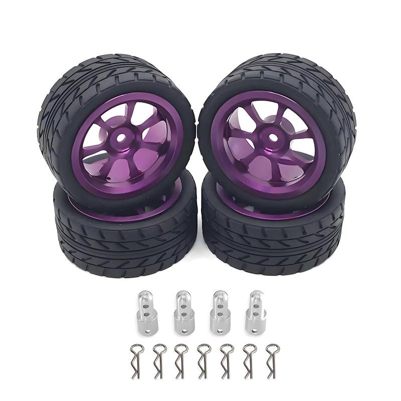 TOQPCZA RC Autoteile Für Hyper Go Für MJX Für 14301 14303 1/14 Fernbedienung Rc Auto Modifikation Upgrade Metall Radnabe Reifen Stecker Ersatzteile(Purple) von TOQPCZA