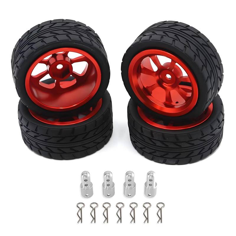 TOQPCZA RC Autoteile Für Hyper Go Für MJX Für 14301 14303 1/14 Fernbedienung Rc Auto Modifikation Upgrade Metall Radnabe Reifen Stecker Ersatzteile(Red) von TOQPCZA