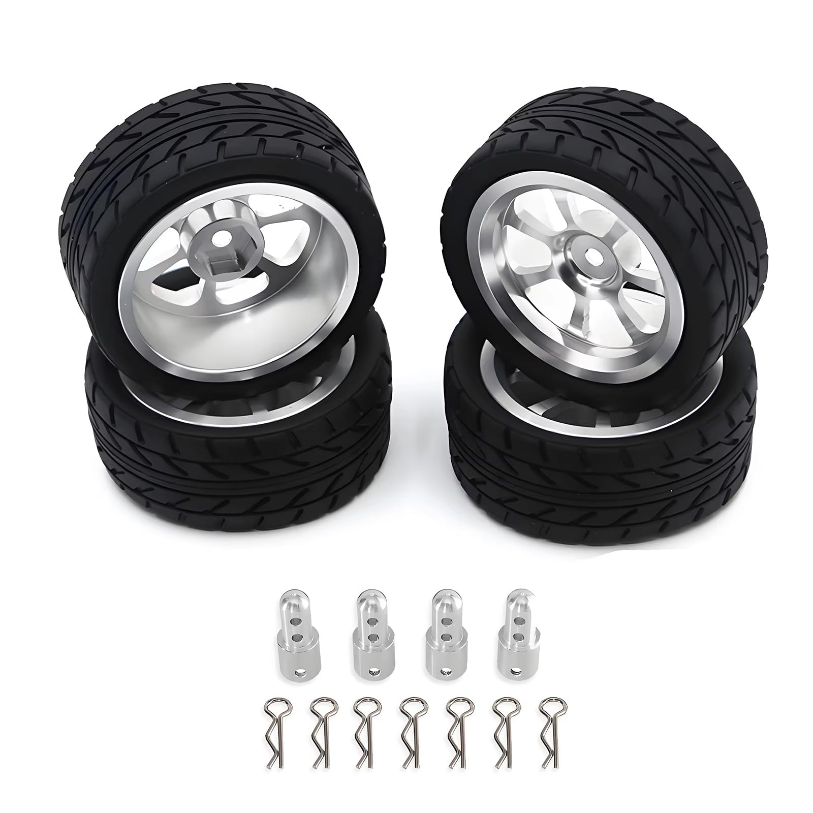 TOQPCZA RC Autoteile Für Hyper Go Für MJX Für 14301 14303 1/14 Fernbedienung Rc Auto Modifikation Upgrade Metall Radnabe Reifen Stecker Ersatzteile(Silver) von TOQPCZA