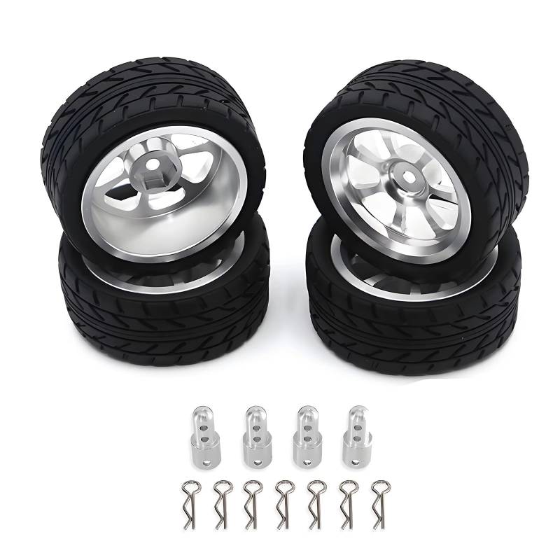 TOQPCZA RC Autoteile Für Hyper Go Für MJX Für 14301 14303 1/14 Fernbedienung Rc Auto Modifikation Upgrade Metall Radnabe Reifen Stecker Ersatzteile(Silver) von TOQPCZA