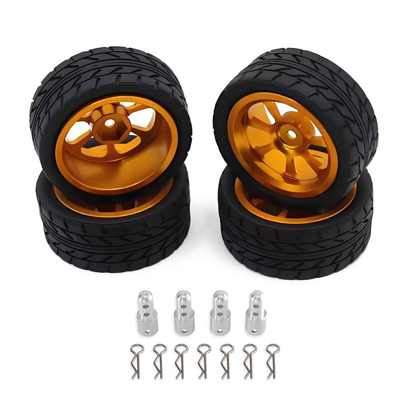 TOQPCZA RC Autoteile Für Hyper Go Für MJX Für 14301 14303 1/14 Fernbedienung Rc Auto Modifikation Upgrade Metall Radnabe Reifen Stecker Ersatzteile(Yellow) von TOQPCZA
