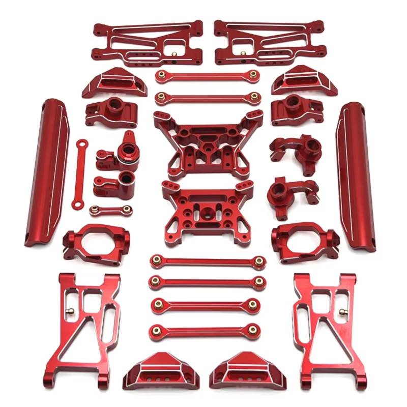 TOQPCZA RC Autoteile Für MJX 10208 Little Für Monster 1/10 Metall Vorne Hinten Für Schaukel Arm Lenkung Tasse Hub Carrier Link Stange Schock Turm Set(Red) von TOQPCZA