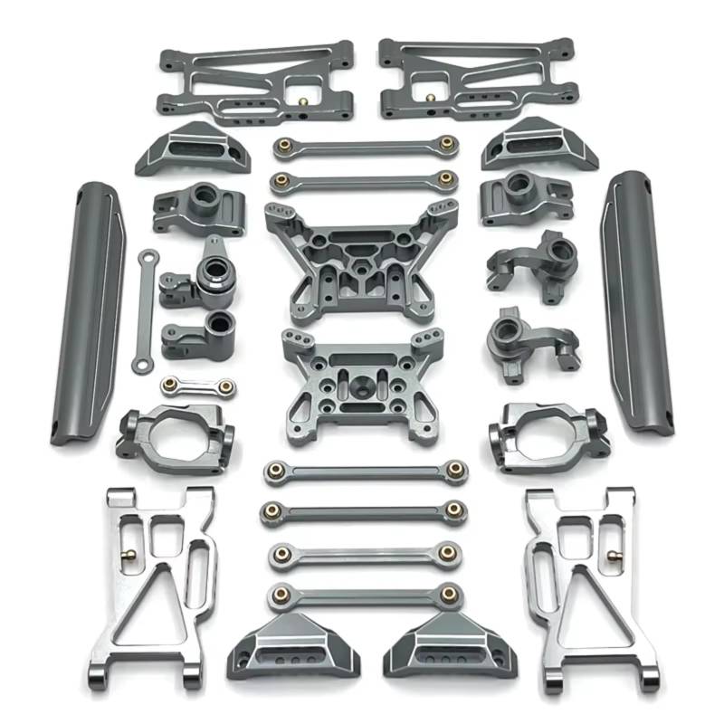 TOQPCZA RC Autoteile Für MJX 10208 Little Für Monster 1/10 Metall Vorne Hinten Für Schaukel Arm Lenkung Tasse Hub Carrier Link Stange Schock Turm Set(Titanium) von TOQPCZA