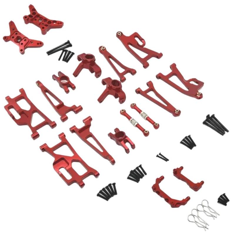 TOQPCZA RC Autoteile Für MJX 14209 14210 1/14 Metall-Lenkbecher Oben Und Unten Für Schwingarm-Set Stoßdämpferhalterung Karosseriepfosten RC-Auto-Upgrade-Teile Zubehör(Red) von TOQPCZA