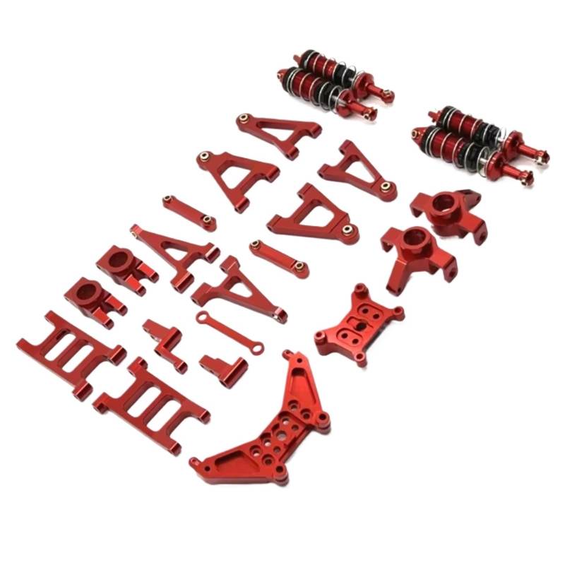TOQPCZA RC Autoteile Für MJX 14301 14302 1/14 Vorne Und Hinten Kipphebel Lenkung Tasse Stoßdämpfer Metall Upgrade Kit Fernbedienung Auto Teile(Red) von TOQPCZA