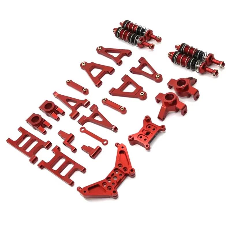 TOQPCZA RC Autoteile Für MJX Für 14301 14302 1/14 Vorne Und Hinten Rocker Arm Lenkung Tasse Stoßdämpfer Metall Upgrade Kit Fernbedienung Auto Teile(Red) von TOQPCZA