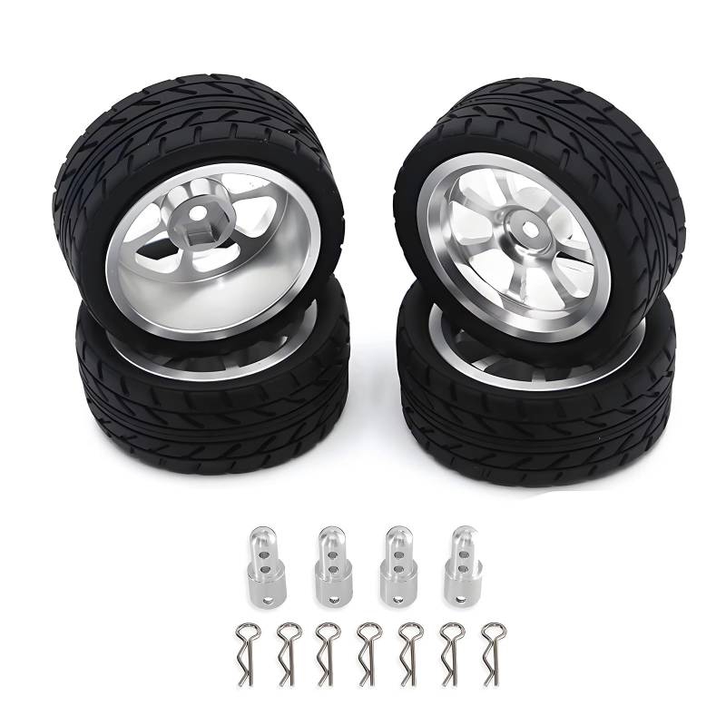 TOQPCZA RC Autoteile Für MJX Für Hyper Go Für 124016 124017 124018 124019 A949 A959 A969A979 K929 Metall Rad Reifen Metall Räder Höhe Erhöhen Set(Silver) von TOQPCZA