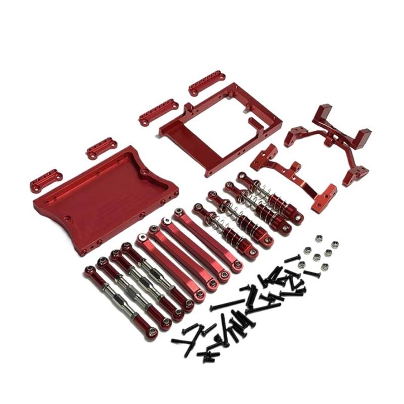 TOQPCZA RC Autoteile Für MN D90 Für MN98 Für MN99S 1/12 Metall Für Chassis Link Rod Servo Halterung Stoßdämpfer Strahl Set RC Auto Upgrade Teile(Red) von TOQPCZA