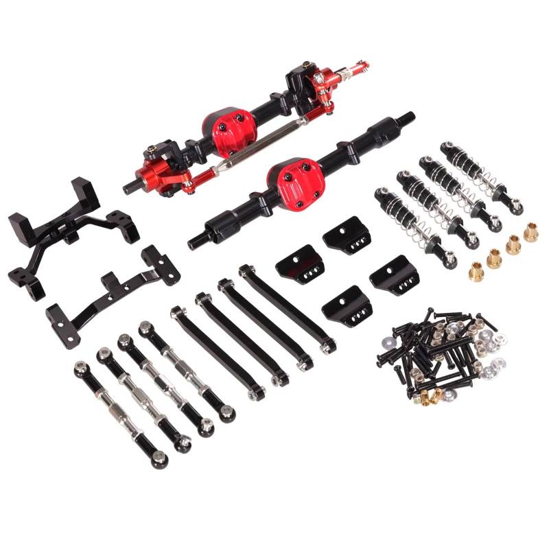 TOQPCZA RC Autoteile Für MN Für MN99S 1/12 RC Auto Metall Upgrade Vorder- Und Hinterachse Spurstange Stoßdämpfer Kit RC Auto Upgrade Zubehör(Black Set) von TOQPCZA