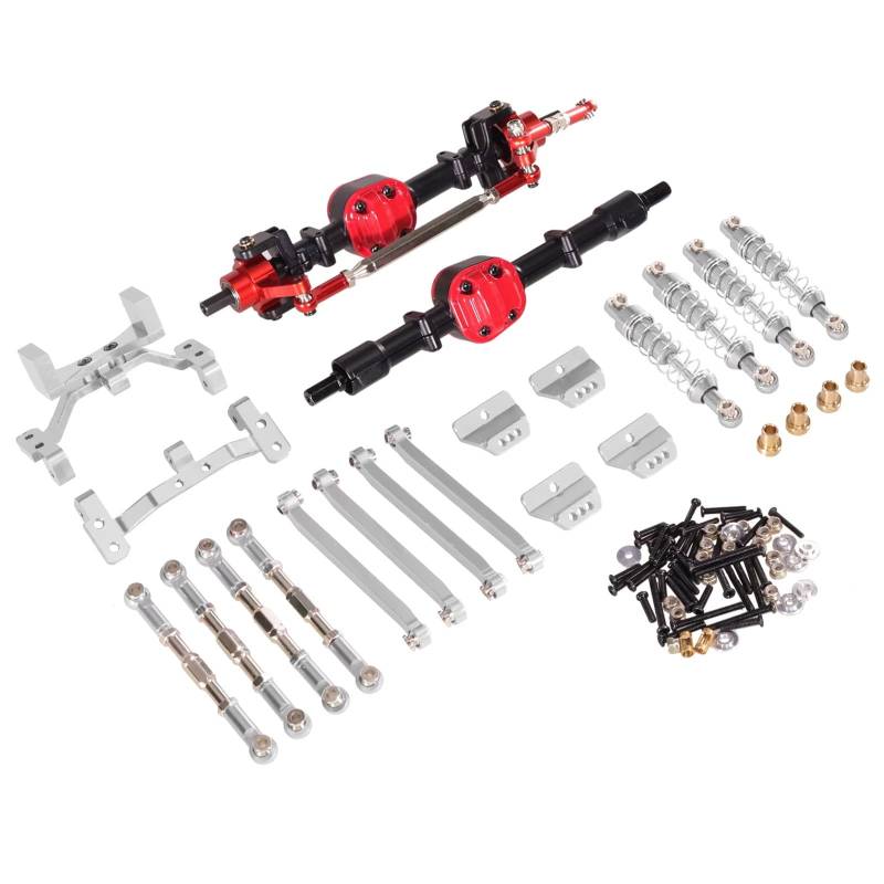 TOQPCZA RC Autoteile Für MN Für MN99S 1/12 RC Auto Metall Upgrade Vorder- Und Hinterachse Spurstange Stoßdämpfer Kit RC Auto Upgrade Zubehör(Black and Silver) von TOQPCZA