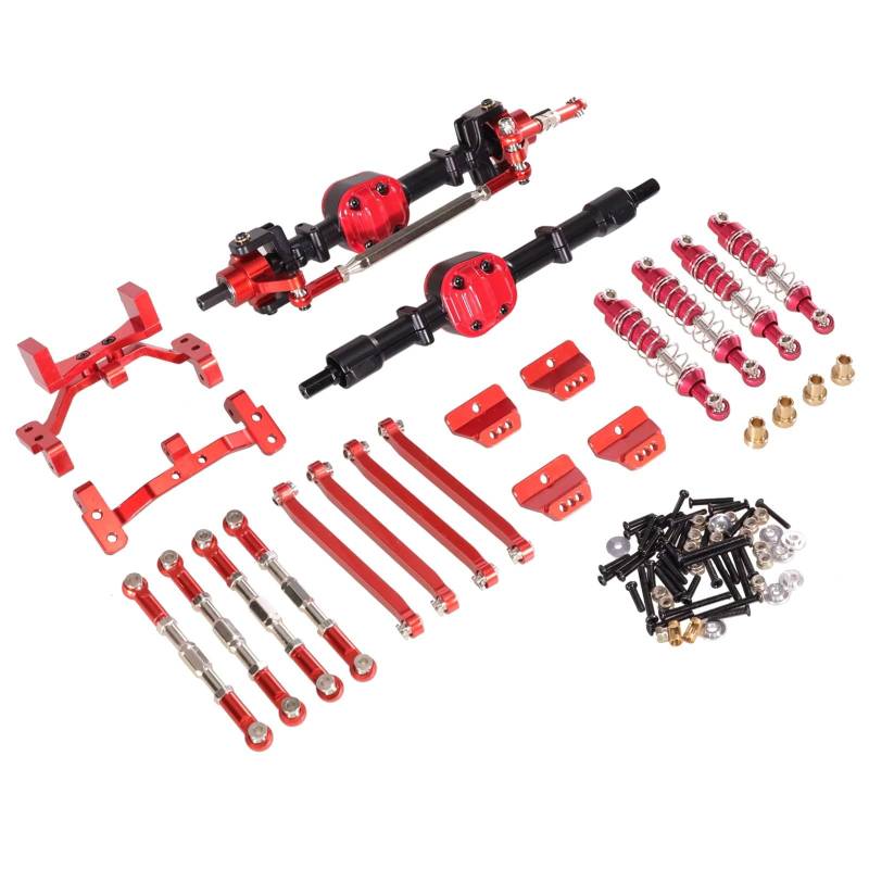 TOQPCZA RC Autoteile Für MN Für MN99S 1/12 RC Auto Metall Upgrade Vorder- Und Hinterachse Spurstange Stoßdämpfer Kit RC Auto Upgrade Zubehör(Black and red) von TOQPCZA