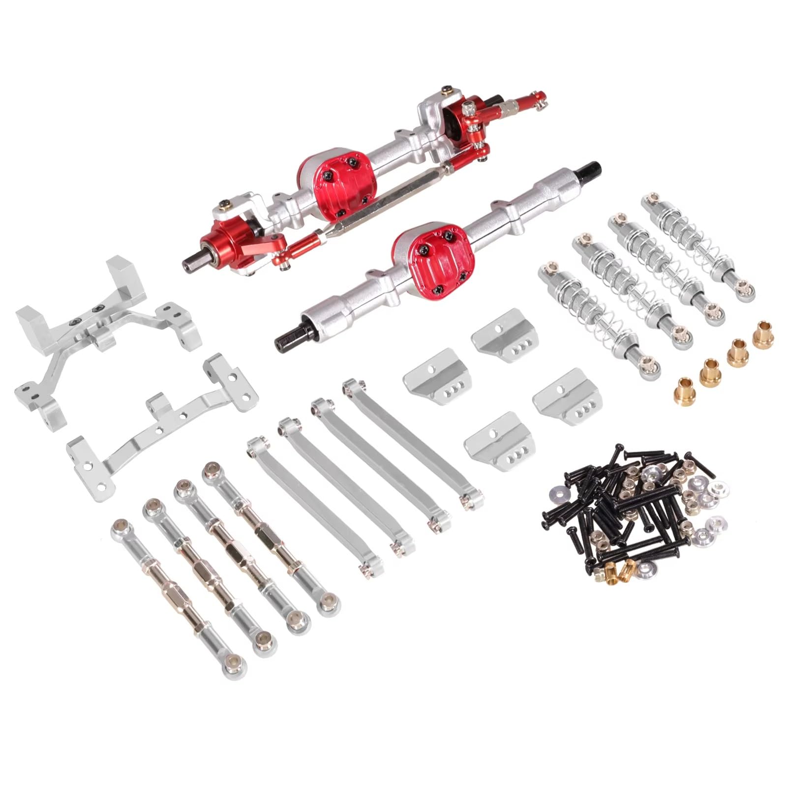 TOQPCZA RC Autoteile Für MN Für MN99S 1/12 RC Auto Metall Upgrade Vorder- Und Hinterachse Spurstange Stoßdämpfer Kit RC Auto Upgrade Zubehör(Silver Set) von TOQPCZA