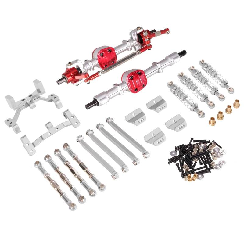 TOQPCZA RC Autoteile Für MN Für MN99S 1/12 RC Auto Metall Upgrade Vorder- Und Hinterachse Spurstange Stoßdämpfer Kit RC Auto Upgrade Zubehör(Silver Set) von TOQPCZA