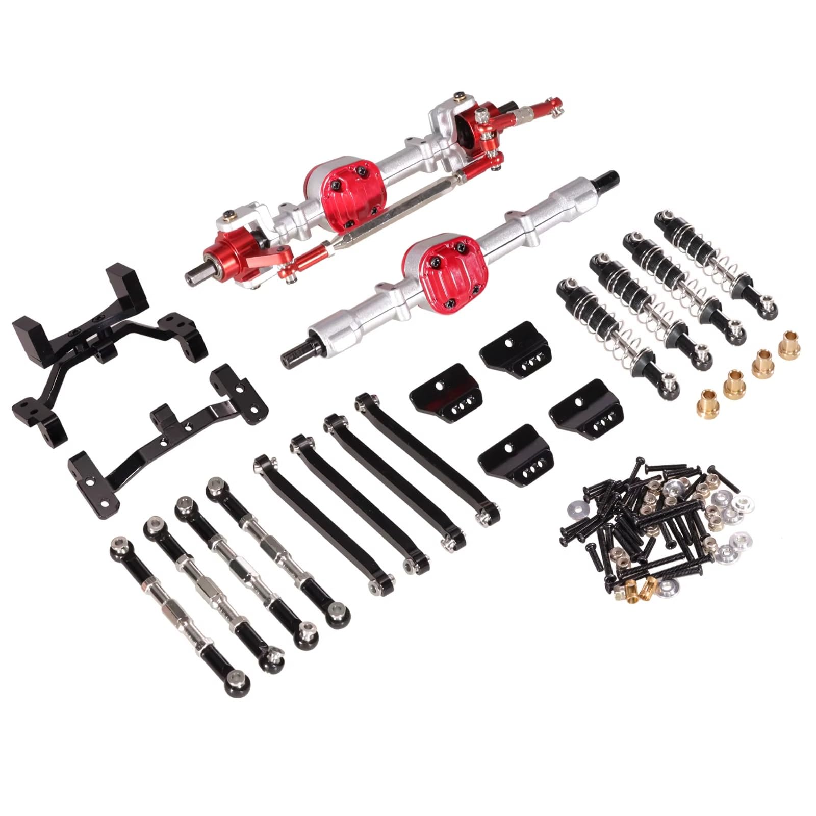 TOQPCZA RC Autoteile Für MN Für MN99S 1/12 RC Auto Metall Upgrade Vorder- Und Hinterachse Spurstange Stoßdämpfer Kit RC Auto Upgrade Zubehör(Silver and Black) von TOQPCZA