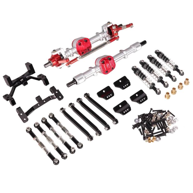TOQPCZA RC Autoteile Für MN Für MN99S 1/12 RC Auto Metall Upgrade Vorder- Und Hinterachse Spurstange Stoßdämpfer Kit RC Auto Upgrade Zubehör(Silver and Black) von TOQPCZA
