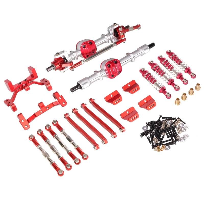 TOQPCZA RC Autoteile Für MN Für MN99S 1/12 RC Auto Metall Upgrade Vorder- Und Hinterachse Spurstange Stoßdämpfer Kit RC Auto Upgrade Zubehör(Silver and Red) von TOQPCZA