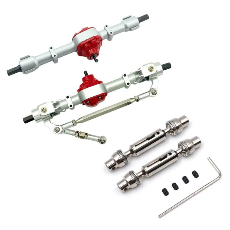 TOQPCZA RC Autoteile Für MN Für MN99S D90 D91 D96 D99S MN90 MN96 MN99 1/12 1 Paar Vorne Hinterachse Set Mit Metall Getriebe Antriebswelle RC Auto Upgrade Teile Zubehör(Silver) von TOQPCZA