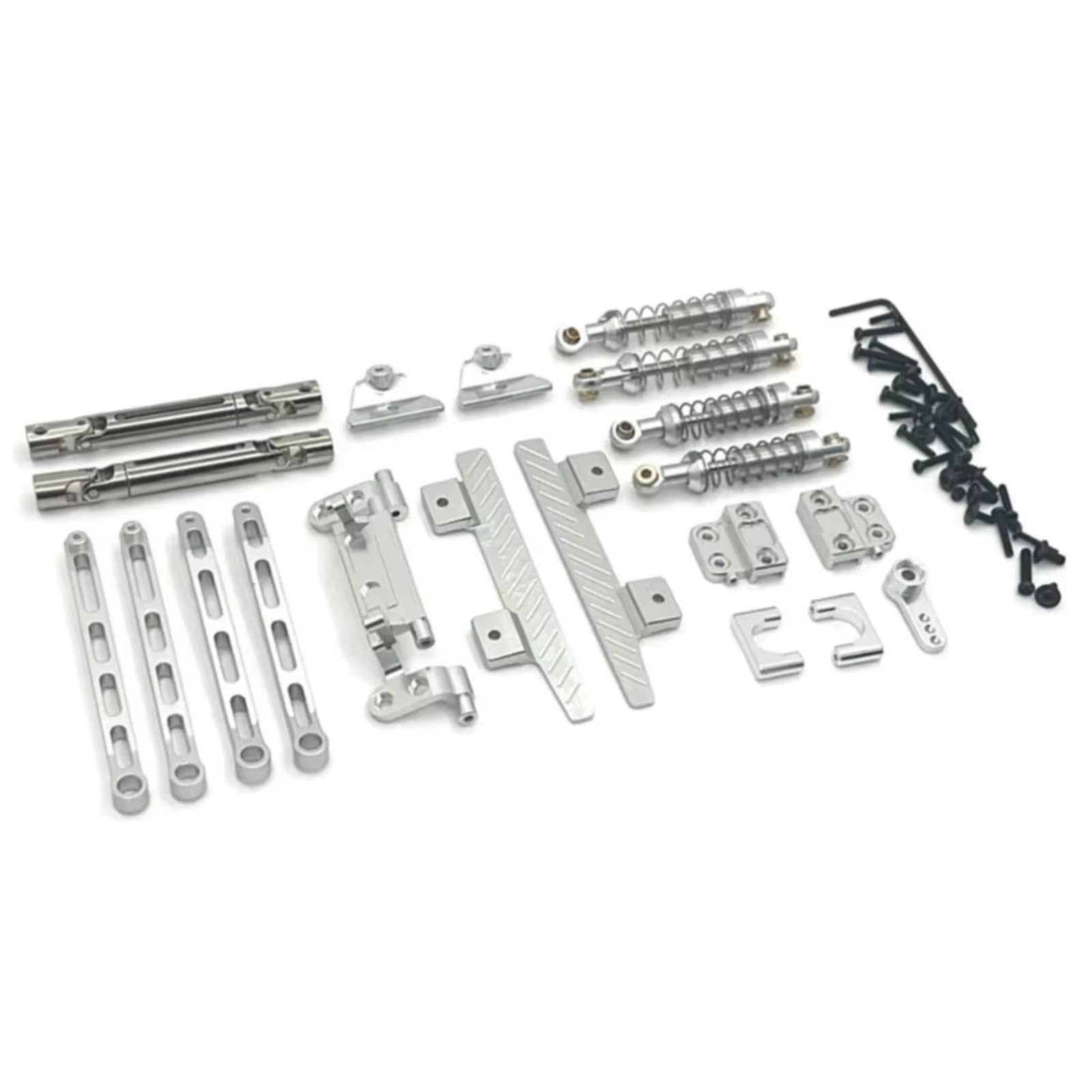 TOQPCZA RC Autoteile Für MN82 1/12 Metall Für Chassis Link Rod Zugstange Montieren Stoßdämpfer Seite Pedal Antriebswelle Servo Arm RC Auto Upgrade Teile(Silver) von TOQPCZA