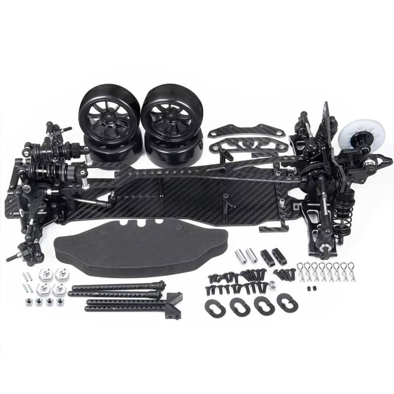 TOQPCZA RC Autoteile Für Sakura Für D5 1/10 Metall Carbon Faser Kunststoff Rahmen Kit Rad Felgen Stoßdämpfer RC Fernbedienung Drift Auto Teile(Black) von TOQPCZA