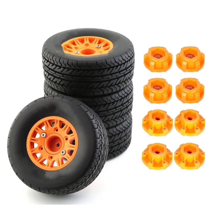 TOQPCZA RC Autoteile Für Senton Für Vkar Sctx10 Für Hpl RC Auto 4Pcs 113mm 1/8 1/10 Short Course Truck Reifen Mit 12mm 14mm 17mm Rad Hex(Orange) von TOQPCZA