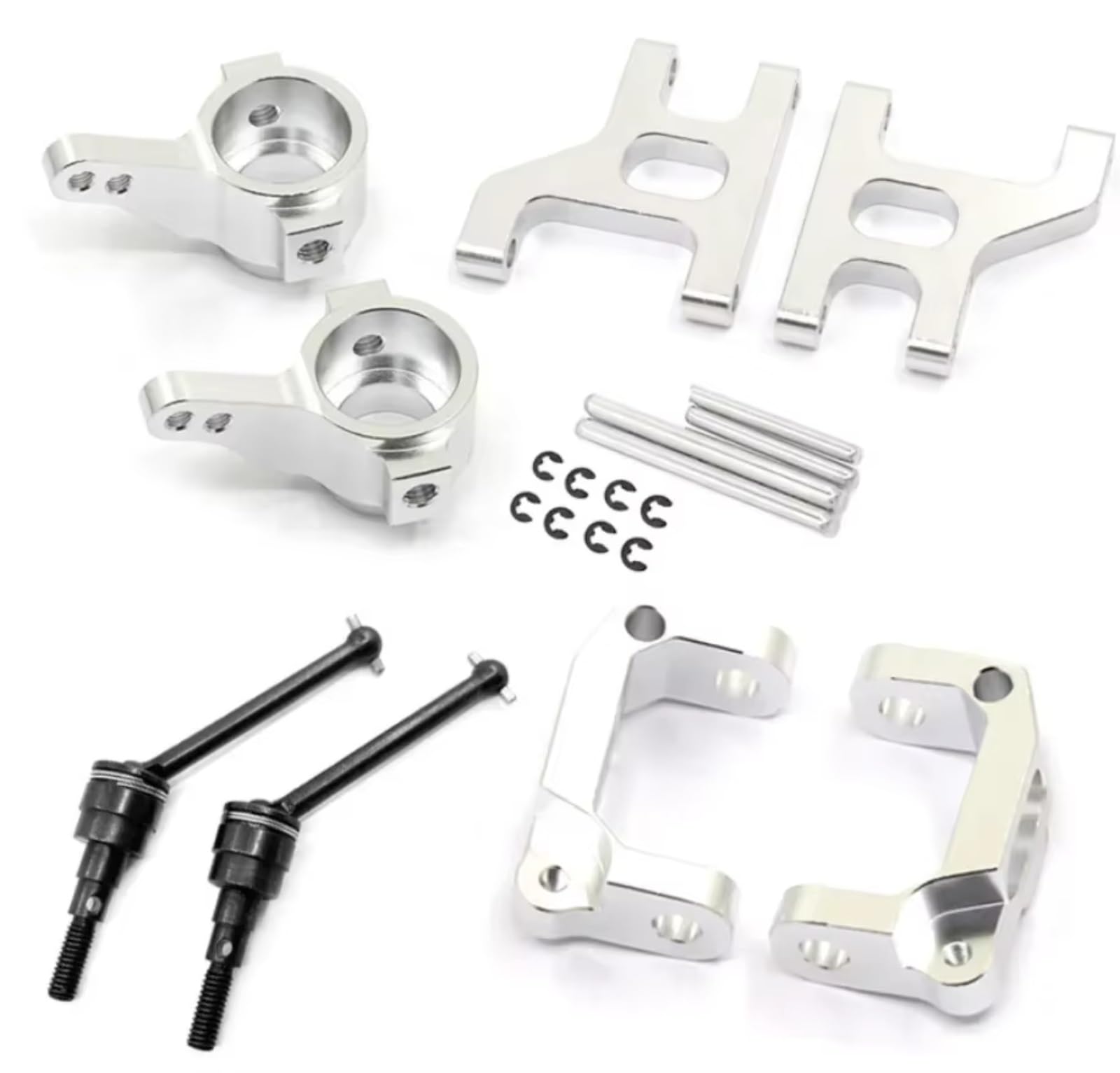 TOQPCZA RC Autoteile Für Tamiya Für CC01 TA02 TA03 4WD 1/10 Front Lower Suspension Arm Hub Carrier Basis C Lenkung Tasse Metall Antriebswelle RC Auto Upgrade Teile(Silver) von TOQPCZA