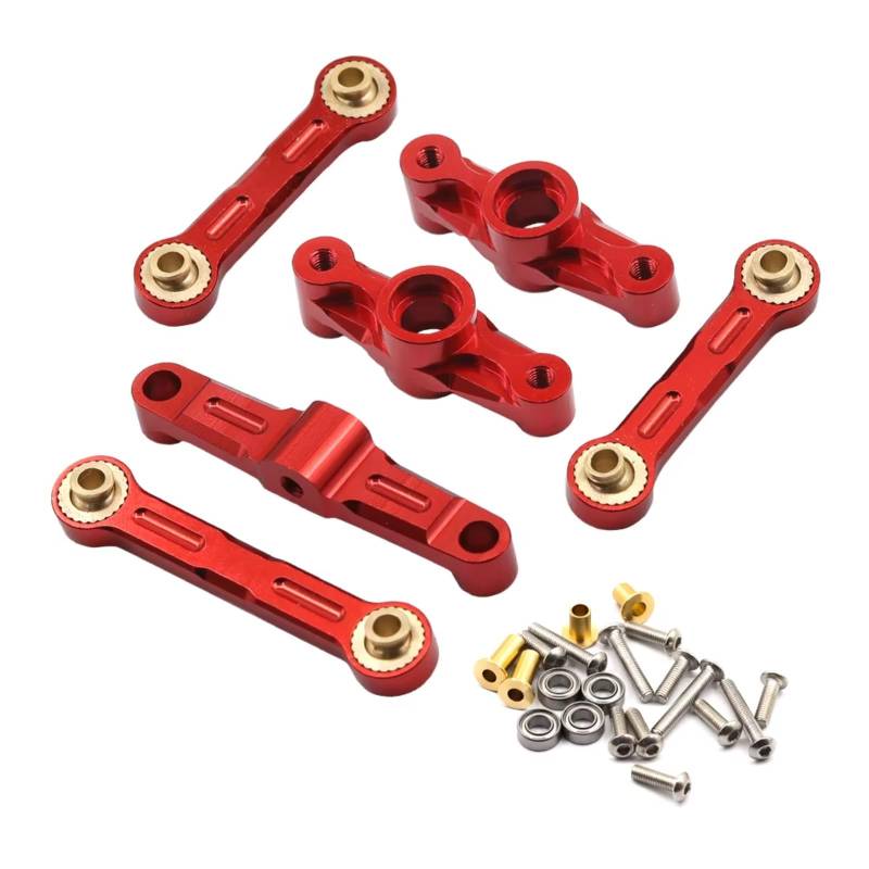 TOQPCZA RC Autoteile Für Tamiya Für TT-02 Für TT-02D 1/10 1 Set Aluminium Kugellager Kurbel Lenkung Pleuel Set RC Drift Auto Zubehör(Red) von TOQPCZA