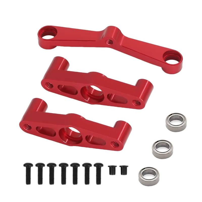 TOQPCZA RC Autoteile Für Tamiya Für TT02 1/10 RC Auto Upgrade Teile DIY Metall Lenkung Montage Mit Lager Fernbedienung Auto Ersatz Teile(Red) von TOQPCZA
