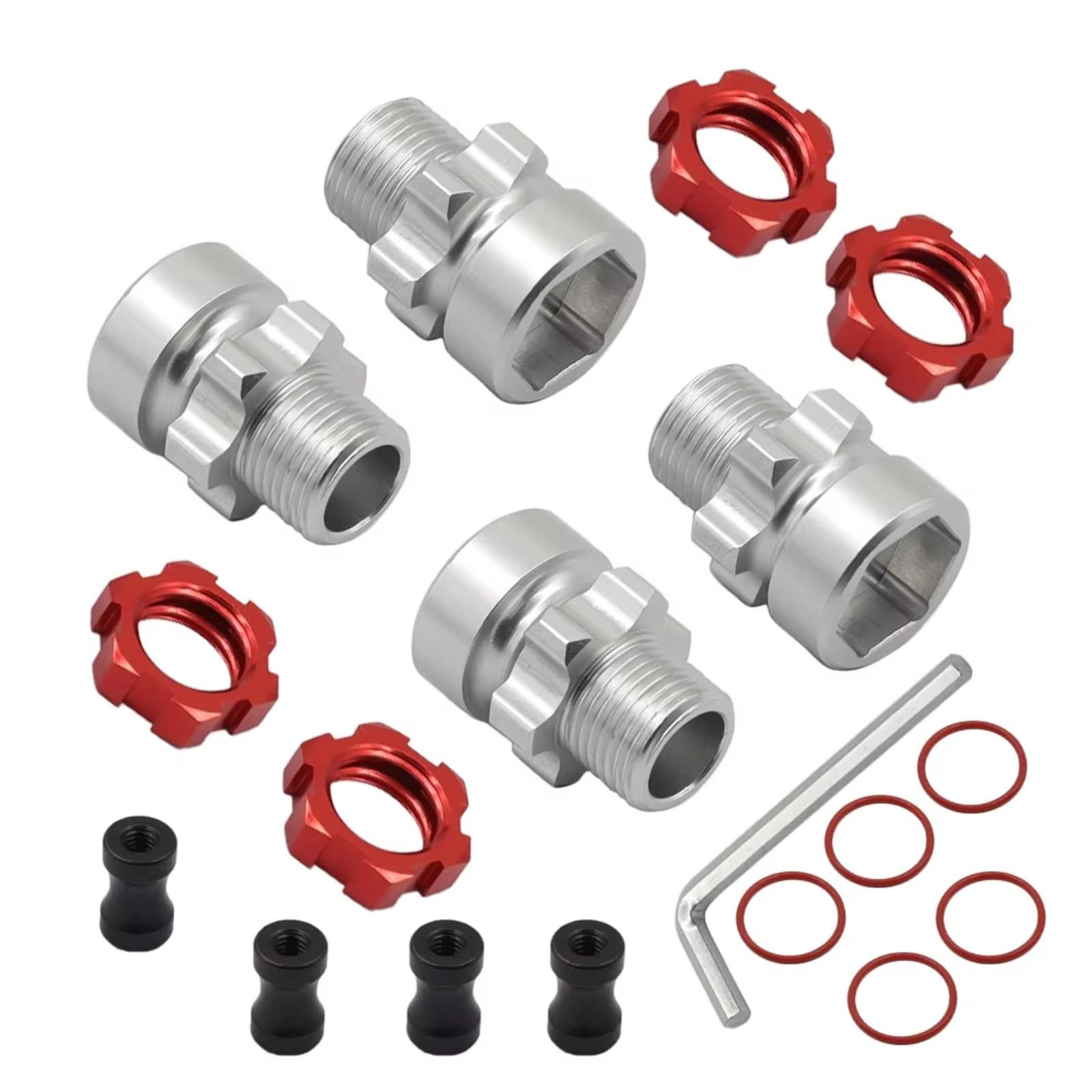 TOQPCZA RC Autoteile Für Traxxas Für Slash 2WD 4X4 Für Rustler Für Stampede 2WD 4X4 1/10 Metall Spline Rad Hex Hub Adapter 12mm Bis 17mm RC Auto Upgrade Teile(Red) von TOQPCZA