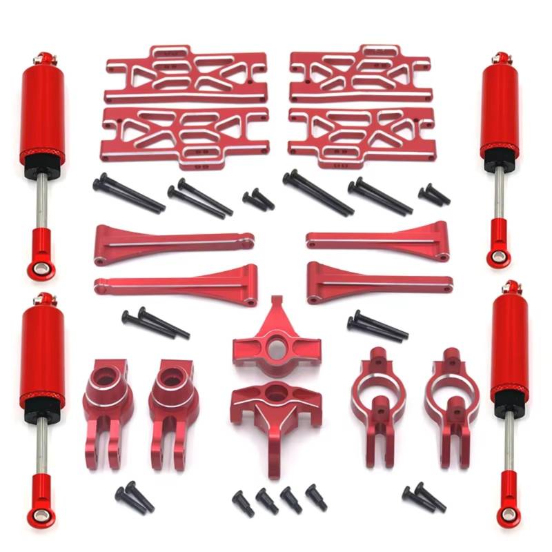 TOQPCZA RC Autoteile Für WLtoys 104016 104018 104009 12402 12404 12409 Metall Für Schaukel Arme Lenkung Tasse Stoßdämpfer Kit RC Auto Upgrade Teile(Red) von TOQPCZA