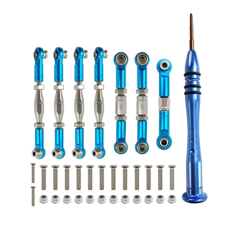 TOQPCZA RC Autoteile Für WLtoys Für 144001 124018 124019 1/14 Metall Link Servo Spurstange Lenkstange Kit Mit Kreuzschlitz-schraubendreher RC Auto Upgrade Teile(Blue) von TOQPCZA