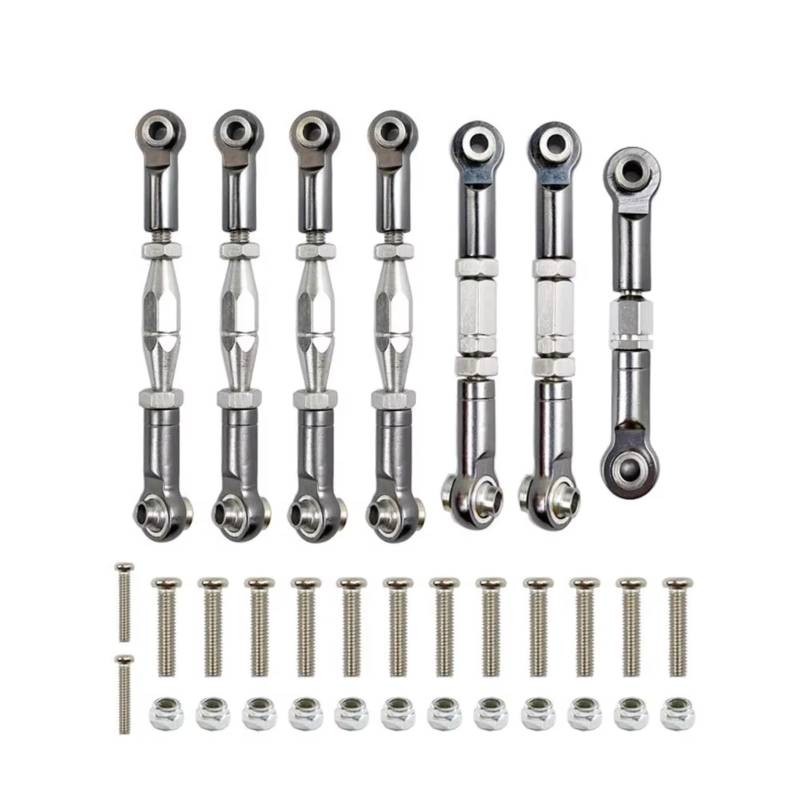 TOQPCZA RC Autoteile Für WLtoys Für 144001 124018 124019 1/14 Metall Link Servo Spurstange Lenkstange Kit Mit Kreuzschlitz-schraubendreher RC Auto Upgrade Teile(Gray) von TOQPCZA