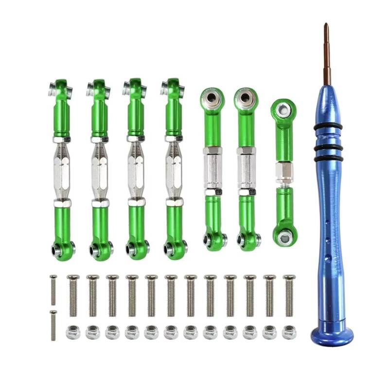 TOQPCZA RC Autoteile Für WLtoys Für 144001 124018 124019 1/14 Metall Link Servo Spurstange Lenkstange Kit Mit Kreuzschlitz-schraubendreher RC Auto Upgrade Teile(Green) von TOQPCZA